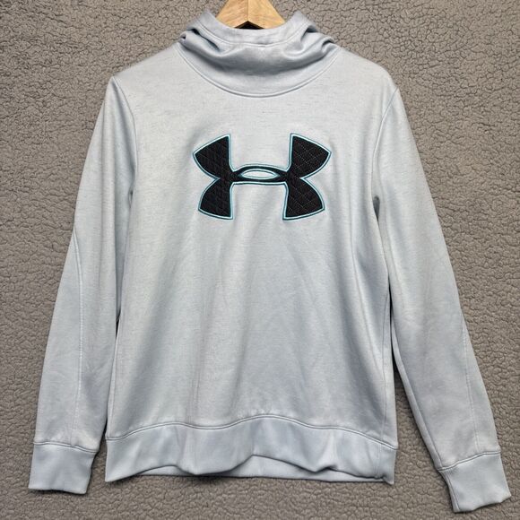 Under armour Other - Under Armour Men's Pullover Hoodie Sz M Blue Big Logo inside fleece long sleeve